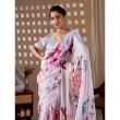 White Pastel Floral Printed Satin Georgette Saree with Soft Floral Pattern