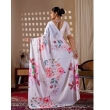 White Floral Printed Satin Georgette Saree with Flowing Pallu Detail