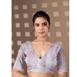 Model Wearing White Pastel Floral Printed Satin Georgette Saree by Tajoo