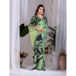 Stylish Women's Pista Green Abstract Printed Satin Georgette Saree