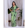 Elegant Pista Green and Black Satin Georgette Saree with Abstract Print
