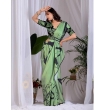 Detailed View of Pista Green Abstract Printed Satin Georgette Saree