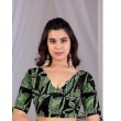 Women's Satin Georgette Saree with Pista Green Abstract Print Design