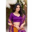 Mustard Lehenga Choli with Floral Print and Foil Work