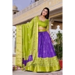 Blue Lehenga Side View with Jacquard Border