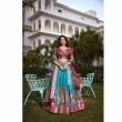 Firozi Floral Foil Work Lehenga