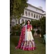 White & Red Jacquard Border Lehenga