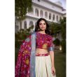 White & Red Floral Foil Work Lehenga