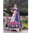 Navy blue tusser silk lehenga choli with floral print and foil work dupatta