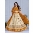 Yellow Lichi Silk Lehenga Front View