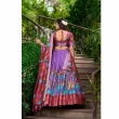 floral print lehenga with jacquard dupatta back view