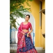 Royal blue jacquard lehenga choli with dupatta