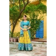 Yellow and teal blue jacquard lehenga choli with dupatta