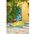 Traditional yellow teal lehenga choli outfit