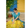 Yellow and teal blue jacquard lehenga for women