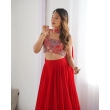 Women's red flared lehenga for festive occasions