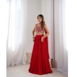 Stylish red georgette lehenga with matching dupatta
