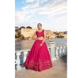 Pink tusser silk floral printed lehenga choli with dupatta