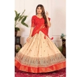 Red ready to wear lehenga with matching dupatta and unstitched blouse