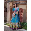 Firozi tusser silk lehenga choli with floral print and foil work dupatta for festive occasions