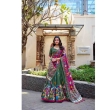 Mehendi green tusser silk floral printed lehenga choli with matching dupatta for festive wear
