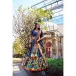 Elegant navy blue lehenga choli crafted in tusser silk with floral print and dupatta