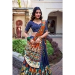 Beautiful navy blue tusser silk lehenga set with floral print for festive occasions