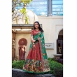 Red Tusser silk floral printed lehenga choli with matching dupatta for women