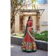 Premium red Tusser silk lehenga choli with floral patterns and dupatta