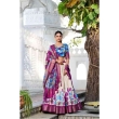 Sea green and red Tusser silk lehenga choli with floral print, foil work and matching dupatta