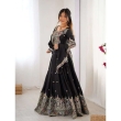 Women's black Chinon lehenga with detailed embroidery and flared skirt