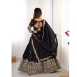 Side profile of black embroidered Chinon lehenga choli for festive wear