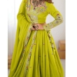 Women's lime green lehenga choli featuring intricate embroidery sequence work