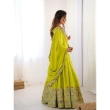 Lime green designer lehenga choli with embroidered dupatta and elegant styling