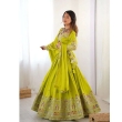 Traditional lime green lehenga choli with embroidery work for festive occasions