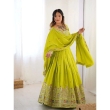 Lime green Chinon lehenga set with beautifully embroidered dupatta