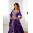 Purple party wear lehenga choli featuring detailed embroidery sequence work