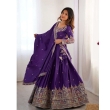 Purple embroidered dupatta paired with designer lehenga choli