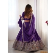 Stylish embroidered blouse design of purple lehenga choli set