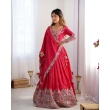 Women's red Chinon lehenga choli with embroidery sequence work dupatta for weddings, festive occasions and ethnic celebrations
