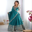 Designer teal green lehenga choli with embroidered dupatta for women
