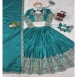 Complete teal green Chinon lehenga choli set with blouse and dupatta
