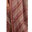 Close-up view of beige and pink handcrafted Bangalore silk Kantha saree fabric showing intricate woven patterns