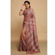 Model showcasing The CrazyLooms beige and pink pure silk Kantha saree with handcrafted detailing