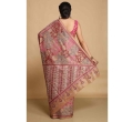 Rear view of The CrazyLooms beige and pink handcrafted Bangalore silk Kantha saree displaying elegant drape and craftsmanship