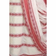 Close up of off white cotton saree with red fish motif pattern and handcrafted handloom weaving details