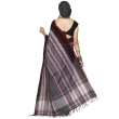 Rear drape view of grey pure cotton Dhaniakhali saree highlighting artisanal weaving and timeless handloom elegance