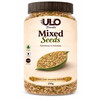 ULO FOODS mixed seeds 250g pack containing nutritious super seeds for healthy snacking, nutrition and wellness