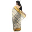 White and yellow traditional Dhaniakhali saree featuring pure cotton fabric and classic Bengal handloom design