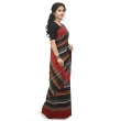 Elegant black pure cotton Dhaniakhali saree featuring authentic Bengali handloom weaving and multicolor stripes